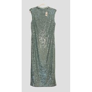 Ann Taylor Aqua Blue Sequin Midi Dress New Size 8 Cocktail Evening Holiday